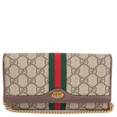 GUCCI beige GG Supreme Canvas OPHIDIA CHAIN WALLET Bag WOC