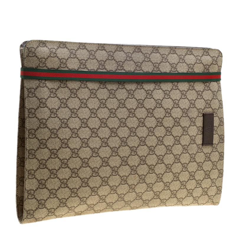 Gucci Beige GG Supreme Canvas Portfolio Document Case In Good Condition In Dubai, Al Qouz 2