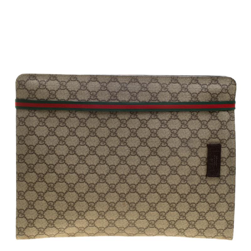 Gucci Beige GG Supreme Canvas Portfolio Document Case