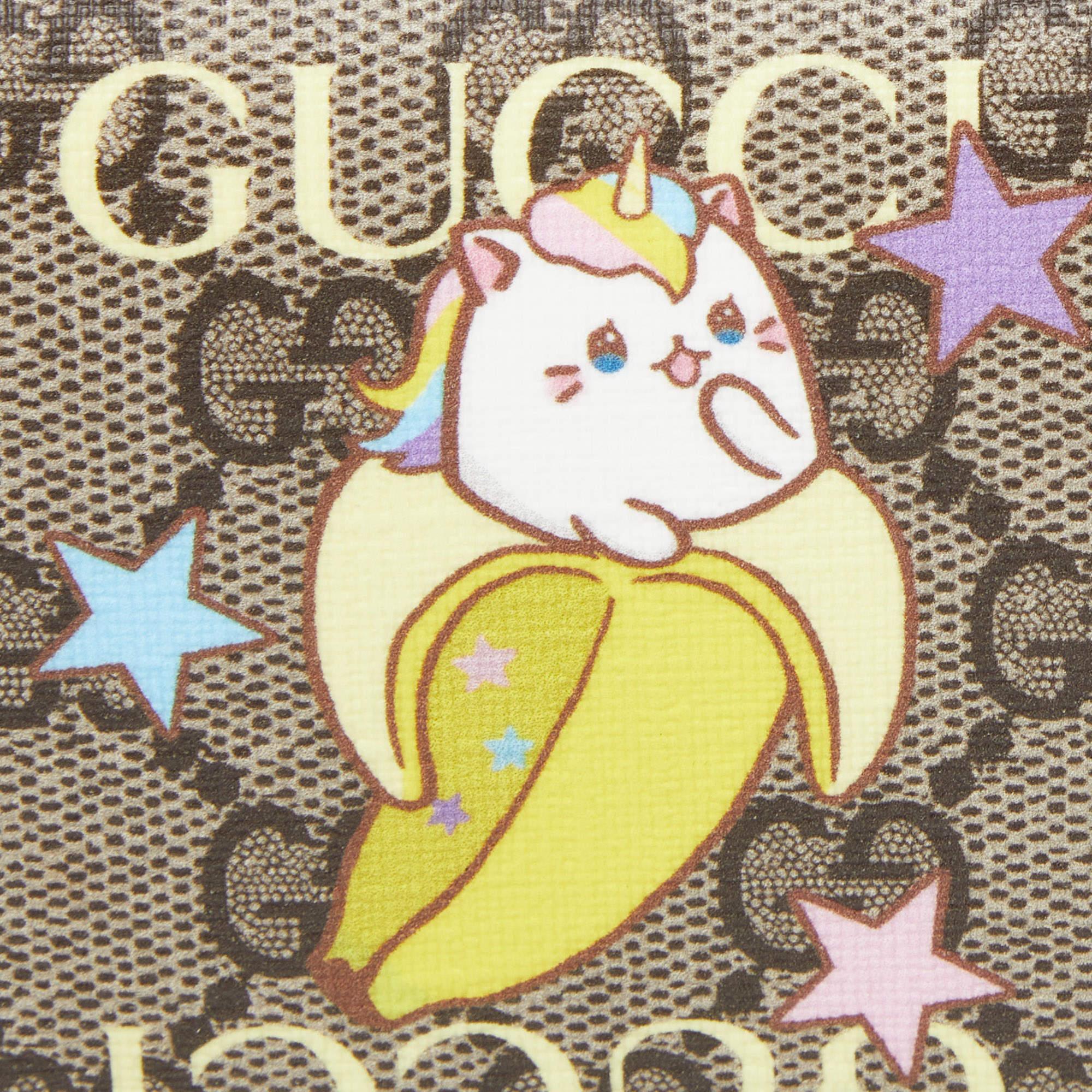 Women's Gucci Beige GG Supreme Canvas Rainbow and Stars Bananya Card Case