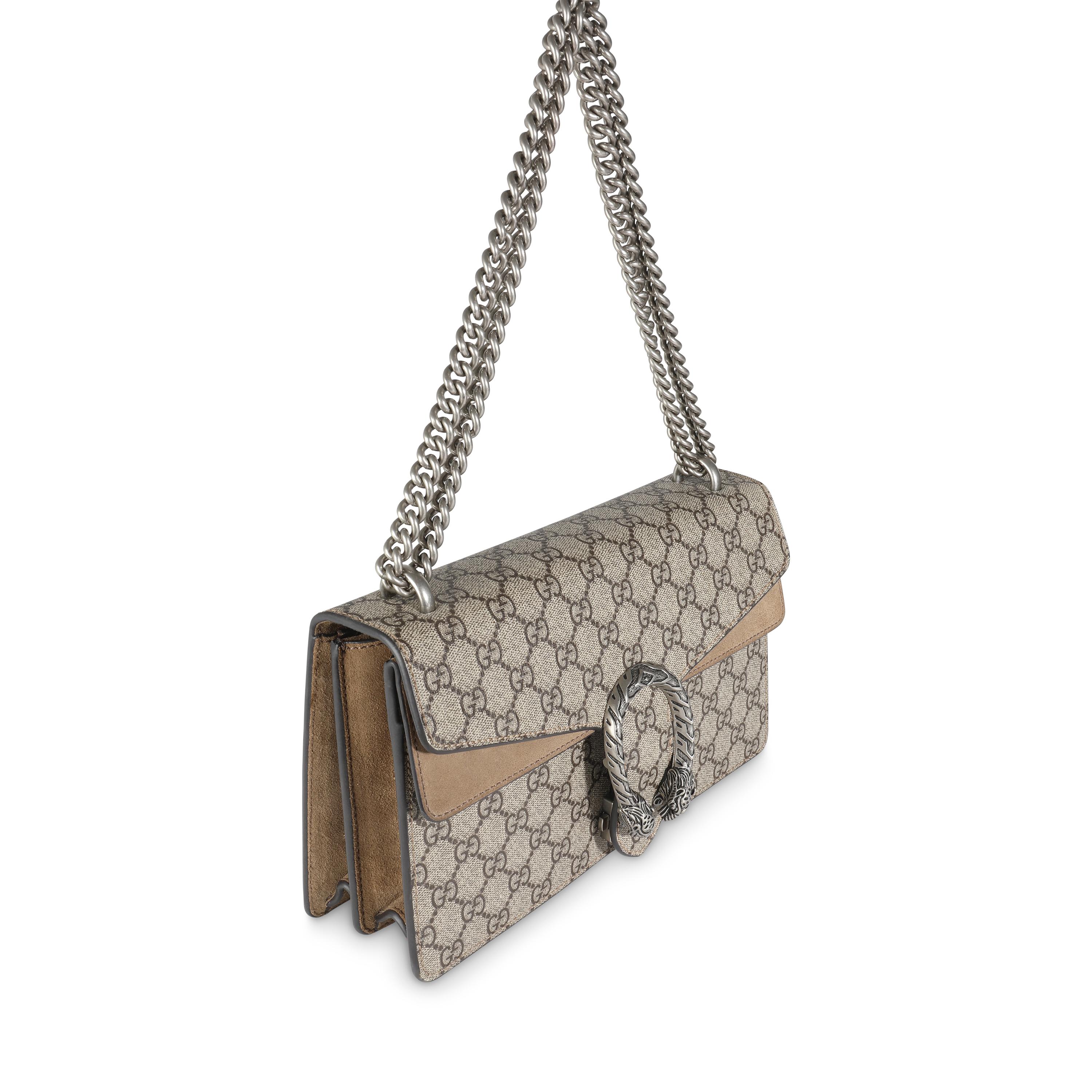 Gucci Beige GG Supreme Canvas Small Dionysus Bag In Excellent Condition In New York, NY