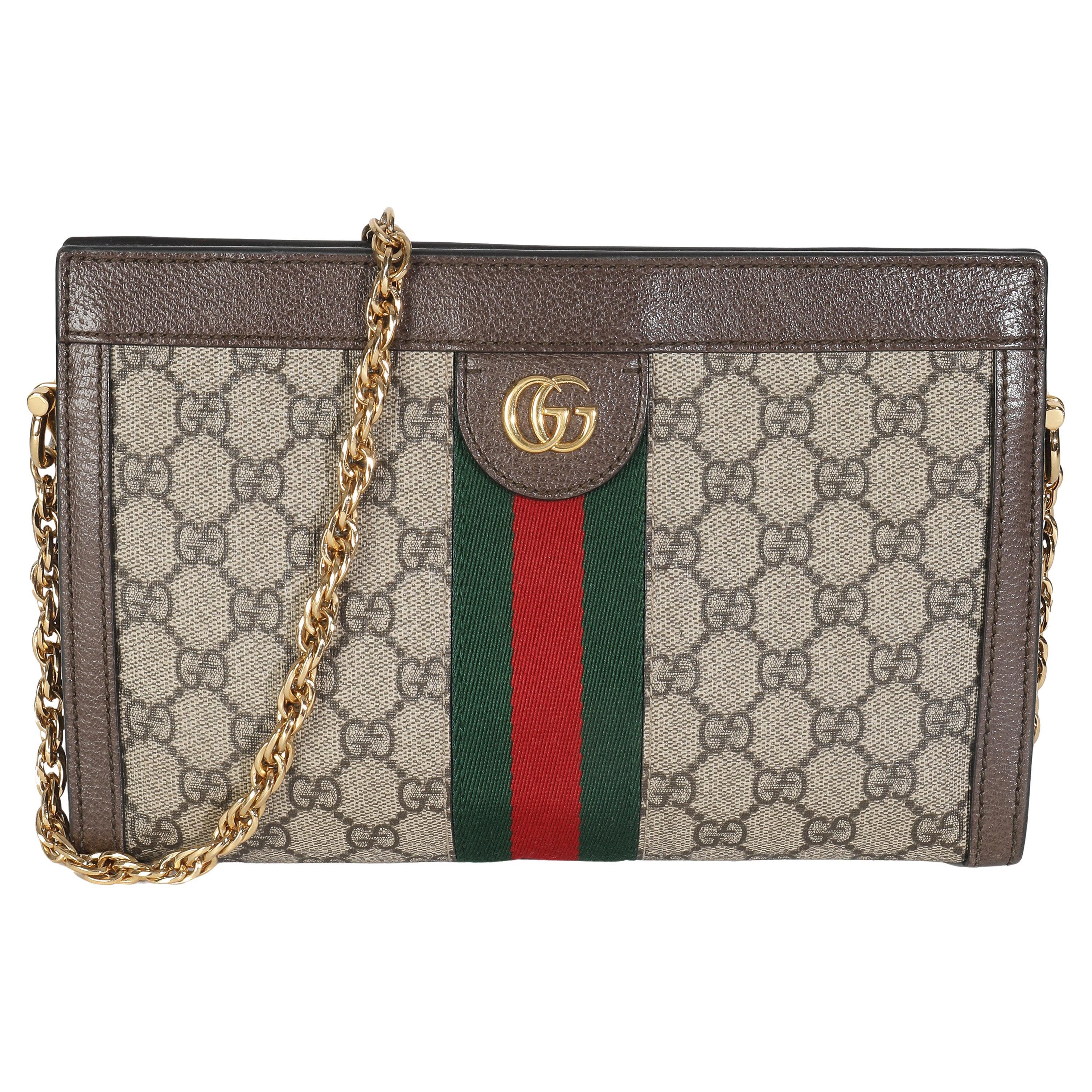 Gucci Beige GG Supreme Canvas Small Ophidia Web Chain Bag