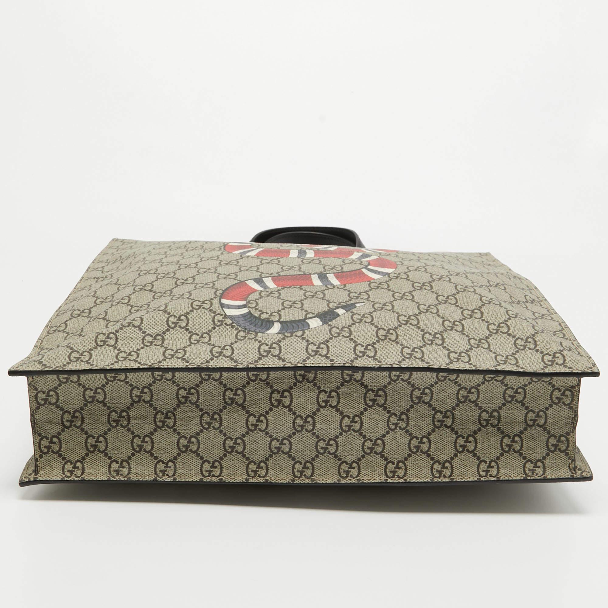Gucci Beige GG Supreme Canvas Snake Print Vertical Tote 8