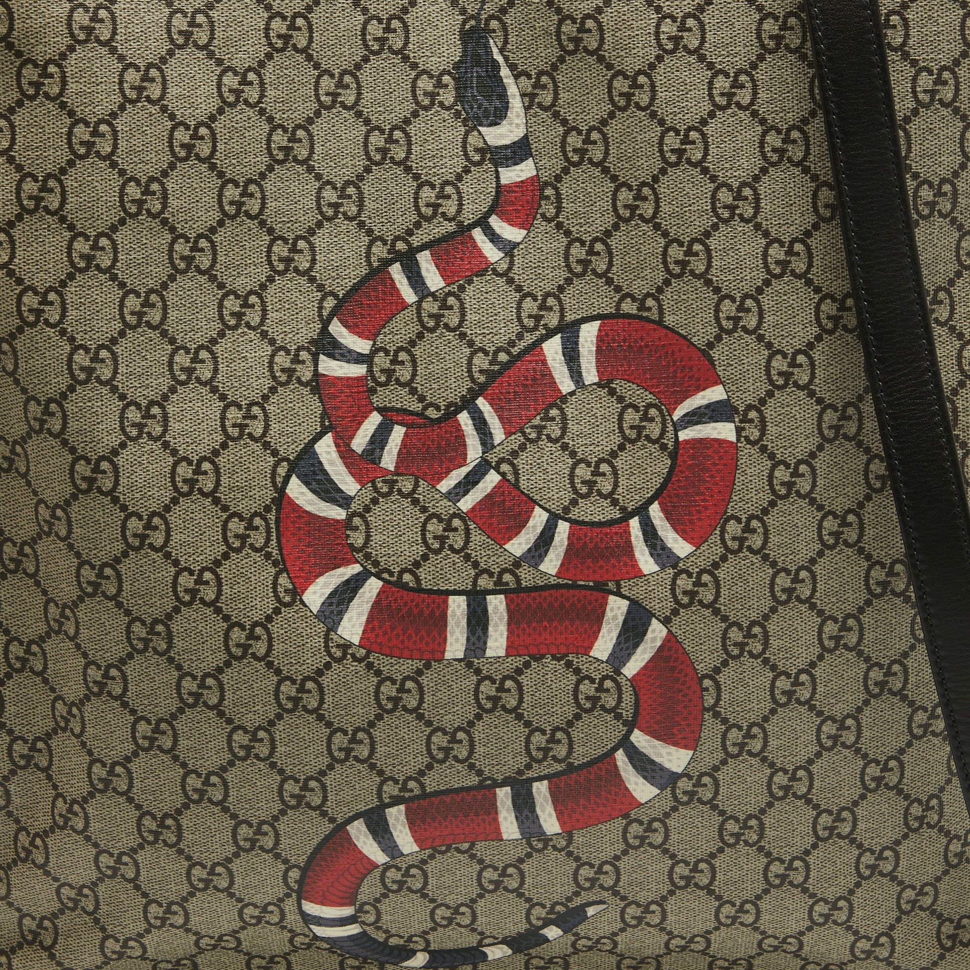 Gucci Beige GG Supreme Canvas Snake Print Vertical Tote 1