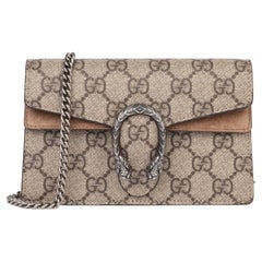 GUCCI Beige GG Supreme Canvas & Taupe Wildleder Super Mini Dionysus