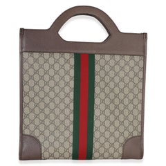 Gucci Beige GG Supreme Canvas Textured Calfskin Web Medium Ophidia Slip Handle T