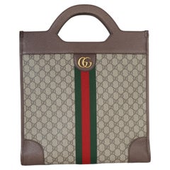 Gucci Beige GG Supreme Canvas Textured Calfskin Web Medium Ophidia Slip Handle T