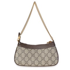 Gucci Beige GG Supreme Canvas Textured Dollar Calfskin Mini Ophidia Chain Bag
