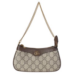 Gucci Beige GG Supreme Canvas Textured Dollar Calfskin Mini Ophidia Chain Bag