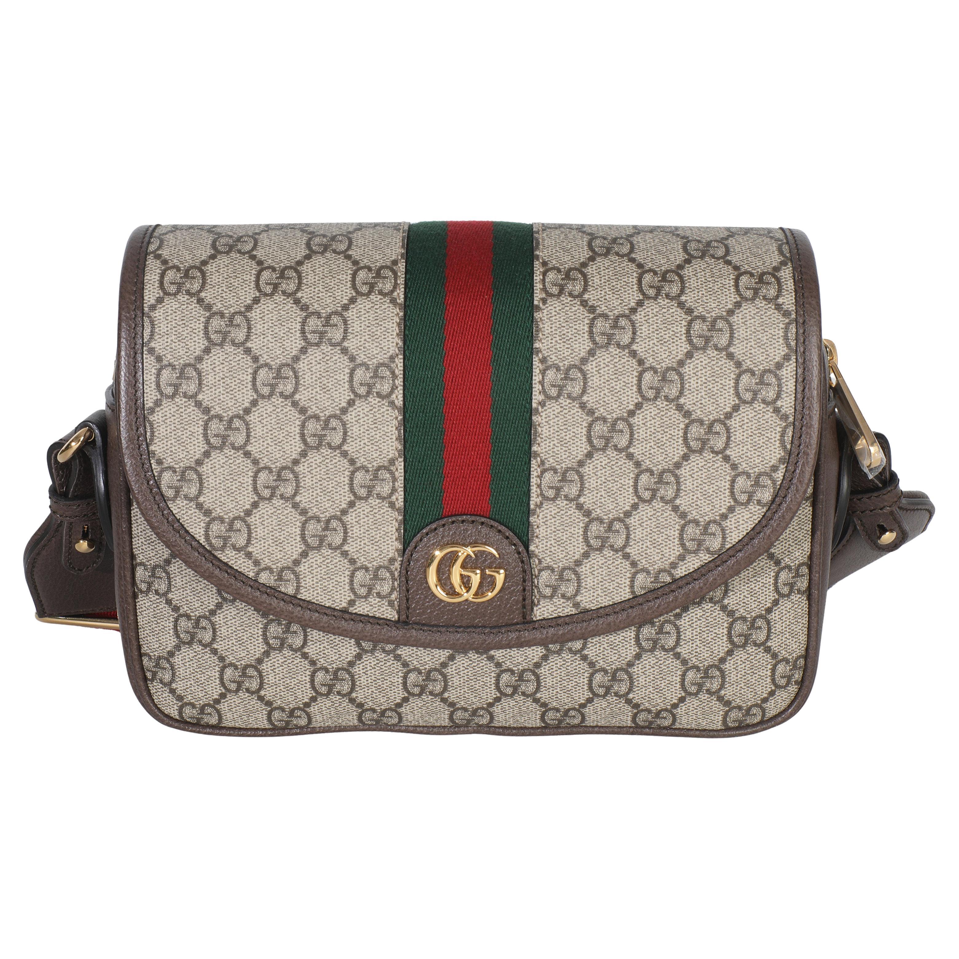 Gucci Beige GG Supreme Canvas Textured Dollar Calfskin Web Studded Mini Ophidia in vendita