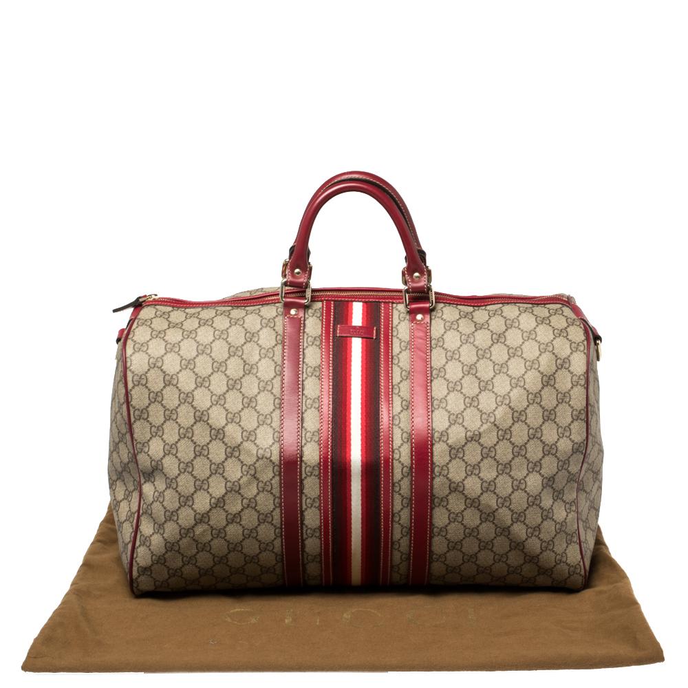 Gucci Beige GG Supreme Canvas Web Carry-on Medium Duffle Bag 8