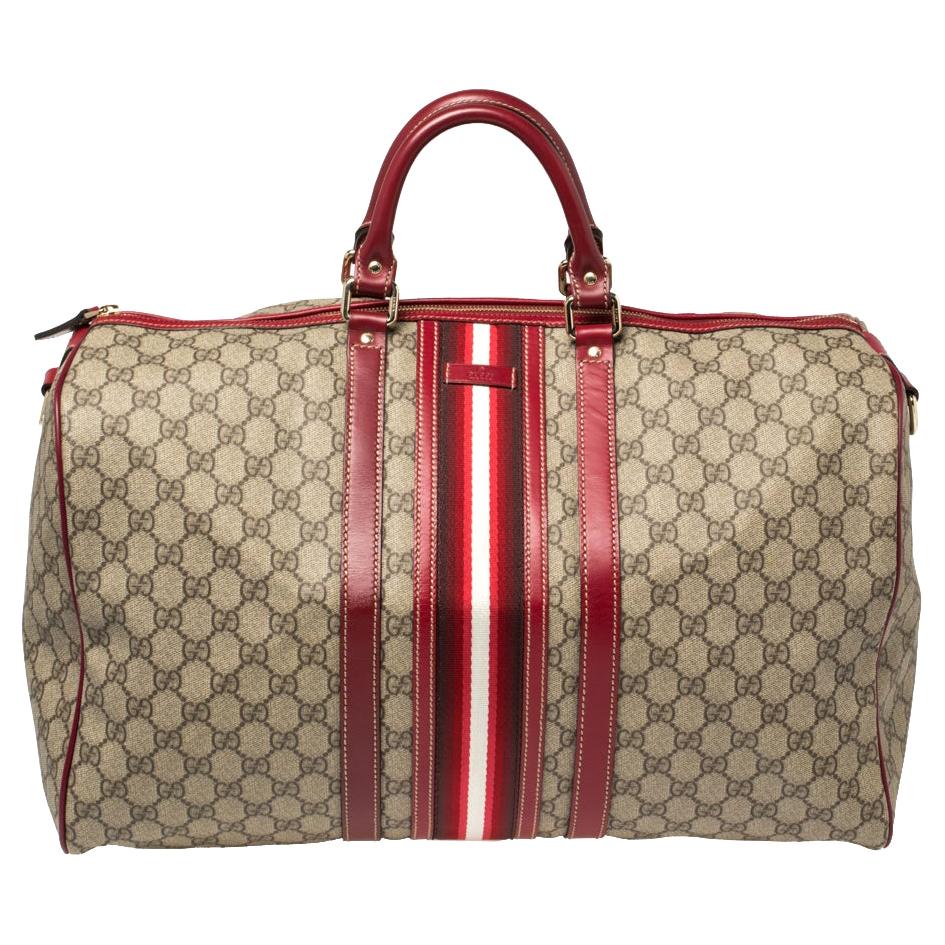 Gucci Beige GG Supreme Canvas Web Carry-on Medium Duffle Bag