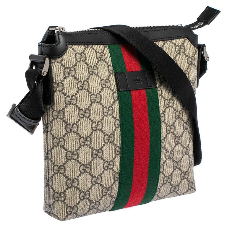 Gucci Beige/Ebony GG Supreme Canvas and Leather Web Messenger Bag