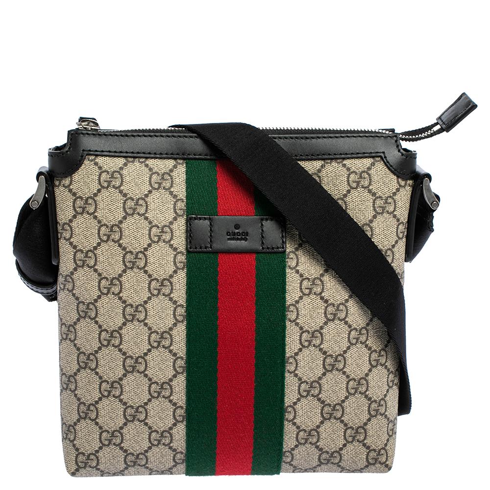 Gucci Beige GG Supreme Canvas Web Flat Messenger bag