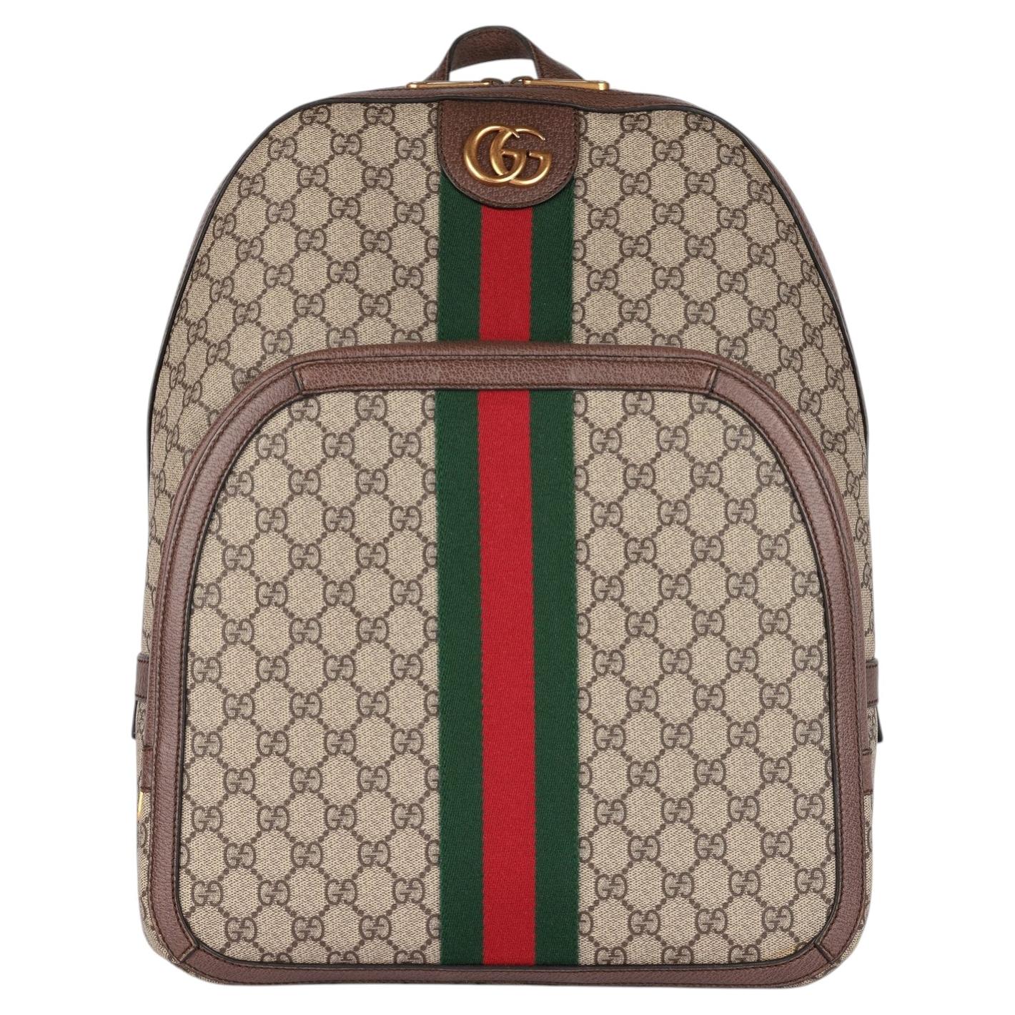Gucci Beige GG Supreme Coated Canvas & Brown Pigskin Leather Web Ophidia Backpac