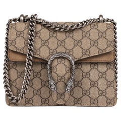 Gucci Beige GG Supreme Coated Canvas & Brown Suede Small Dionysus