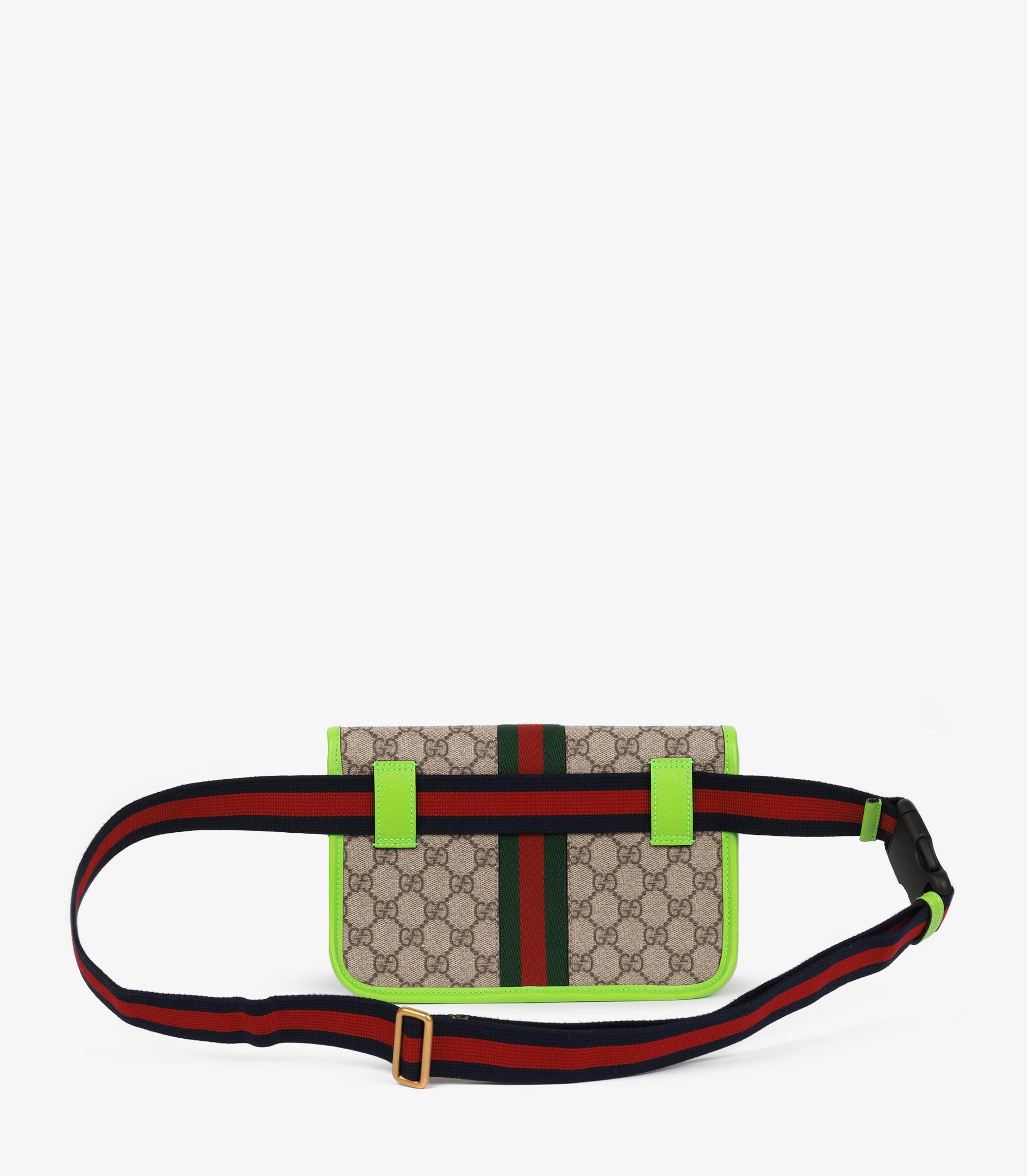 Gucci Beige GG Supreme Canvas Coates & Neon Green Pigskin Leather Small Ophidia in vendita 1