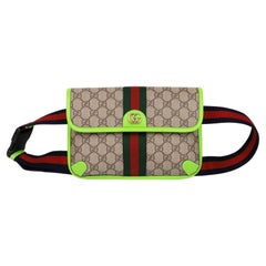Gucci Beige GG Supreme Coated Canvas & Neon Green Pigskin Leather Small Ophidia
