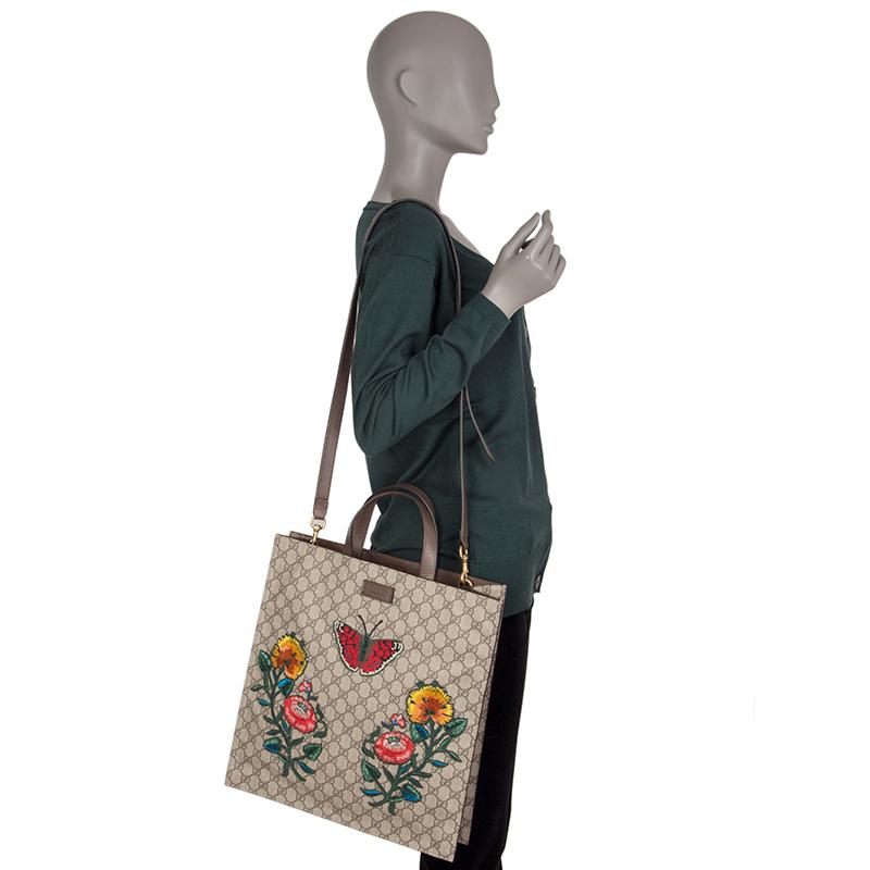 GUCCI beige GG SUPREME EMBROIDERED Tote Bag 5