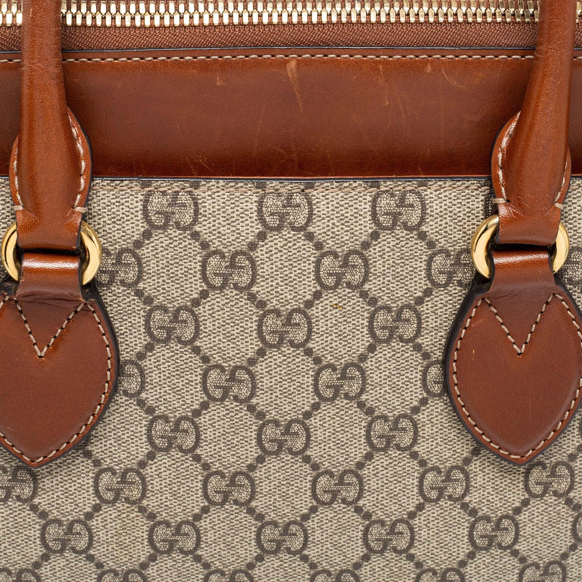Gucci Beige GG Supreme Leather Small Top Zip Tote 4