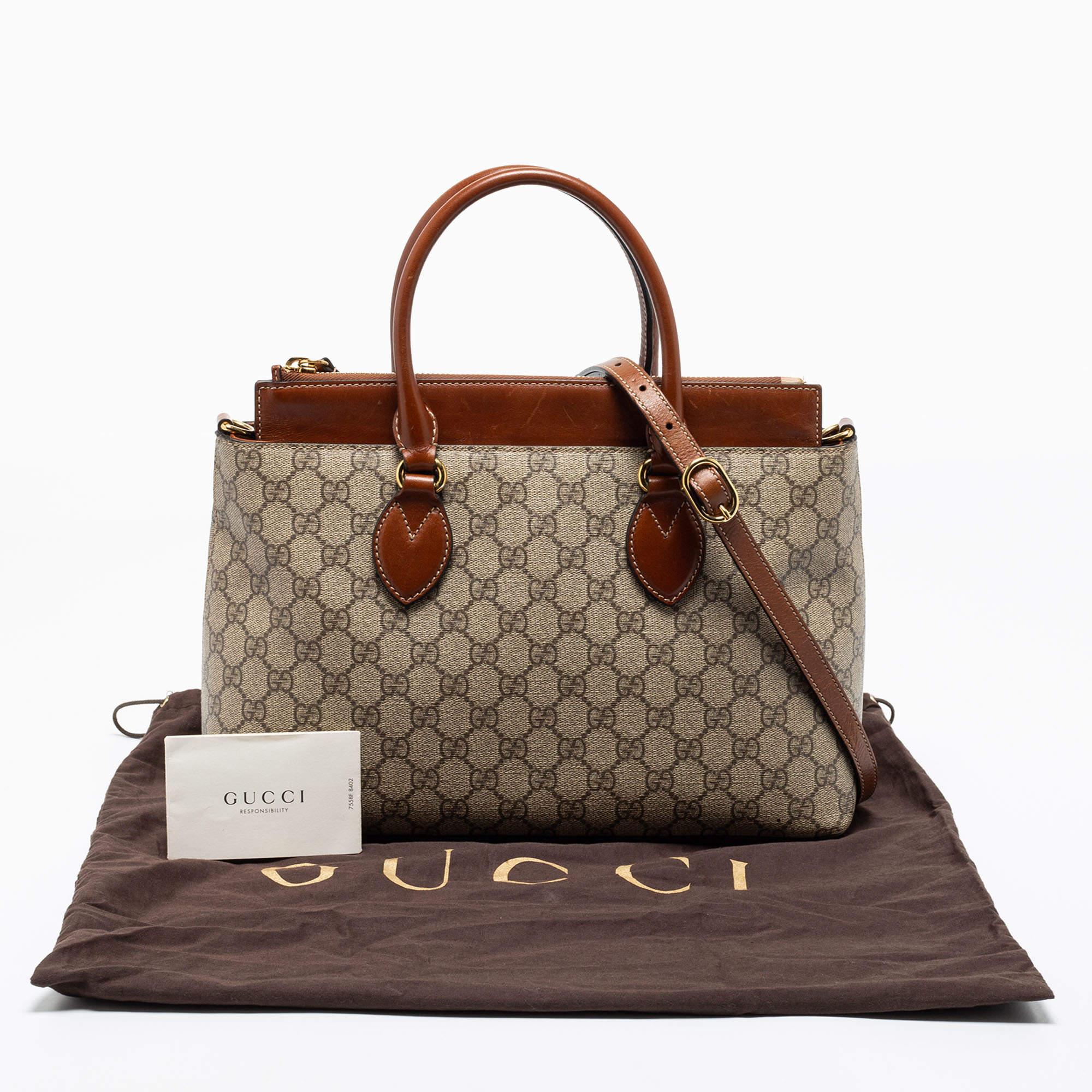 Gucci Beige GG Supreme Leather Small Top Zip Tote 5