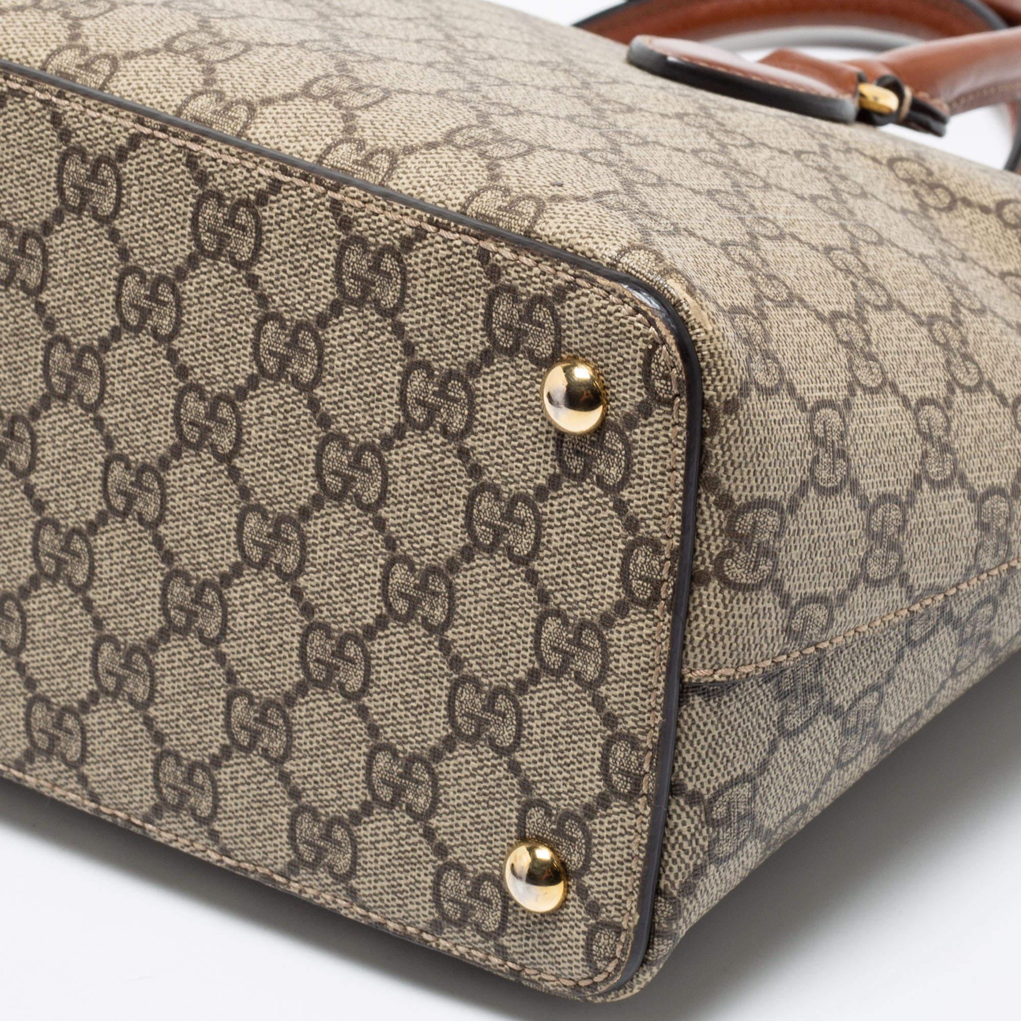 Gucci Beige GG Supreme Leather Small Top Zip Tote 2