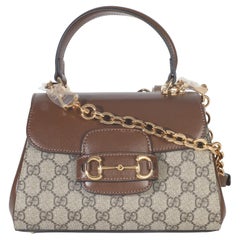 Gucci Beige GG Supreme Monogram Calfskin Mini Horsebit 1955 Top Handle Bag