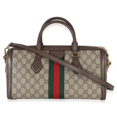Gucci Beige GG Supreme Monogram Canvas Web Medium Ophidia Boston Bag