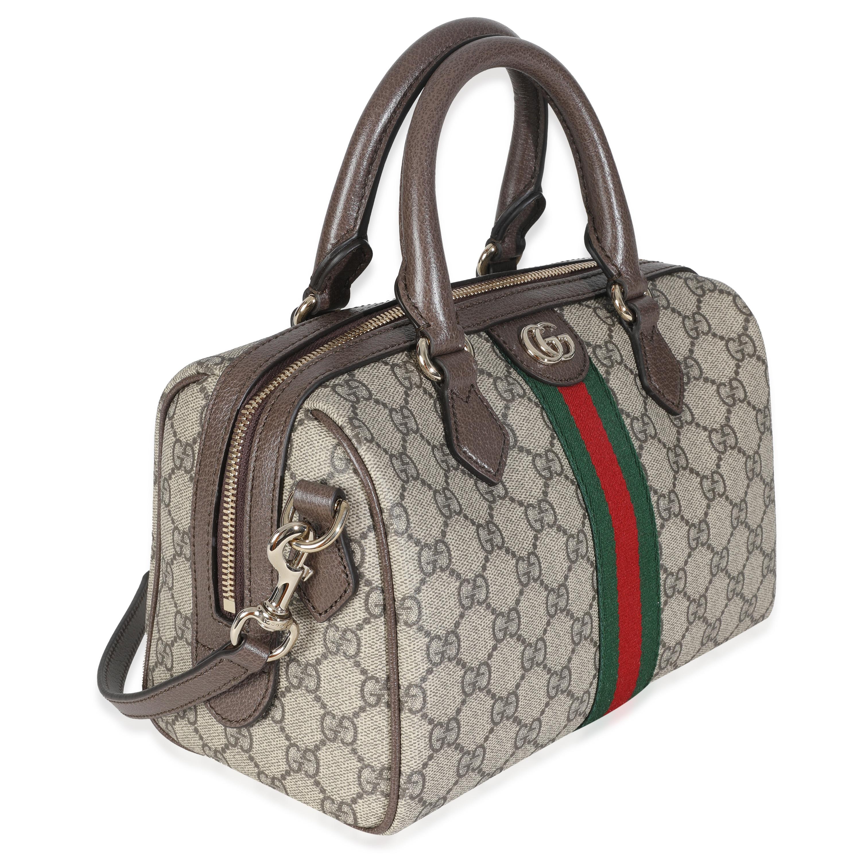 Gucci Beige GG Supreme Monogram Canvas Web Small Ophidia Borsa con manico superiore In condizioni Nuovo a New York, NY