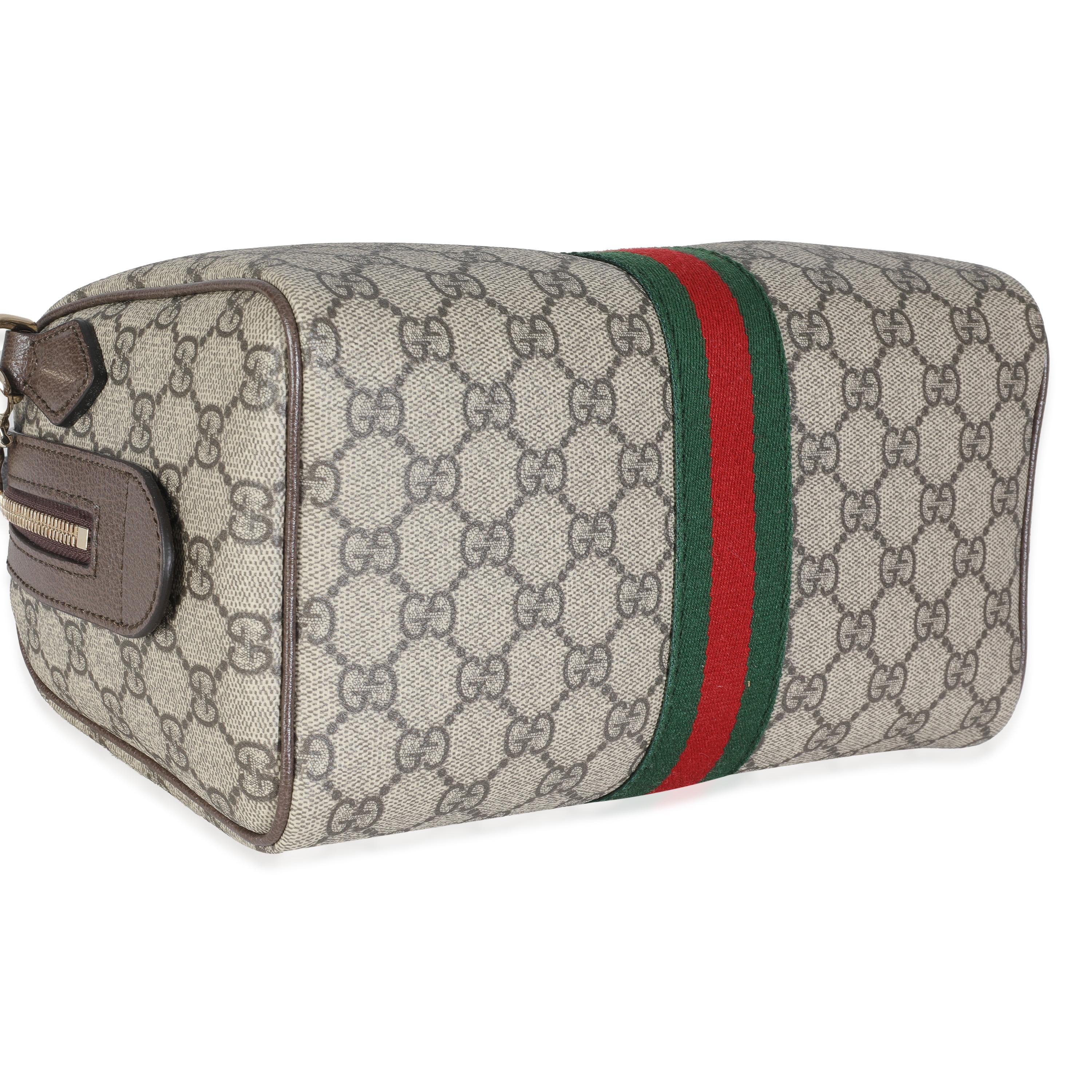 Gucci Beige GG Supreme Monogram Canvas Web Small Ophidia Borsa con manico superiore 1