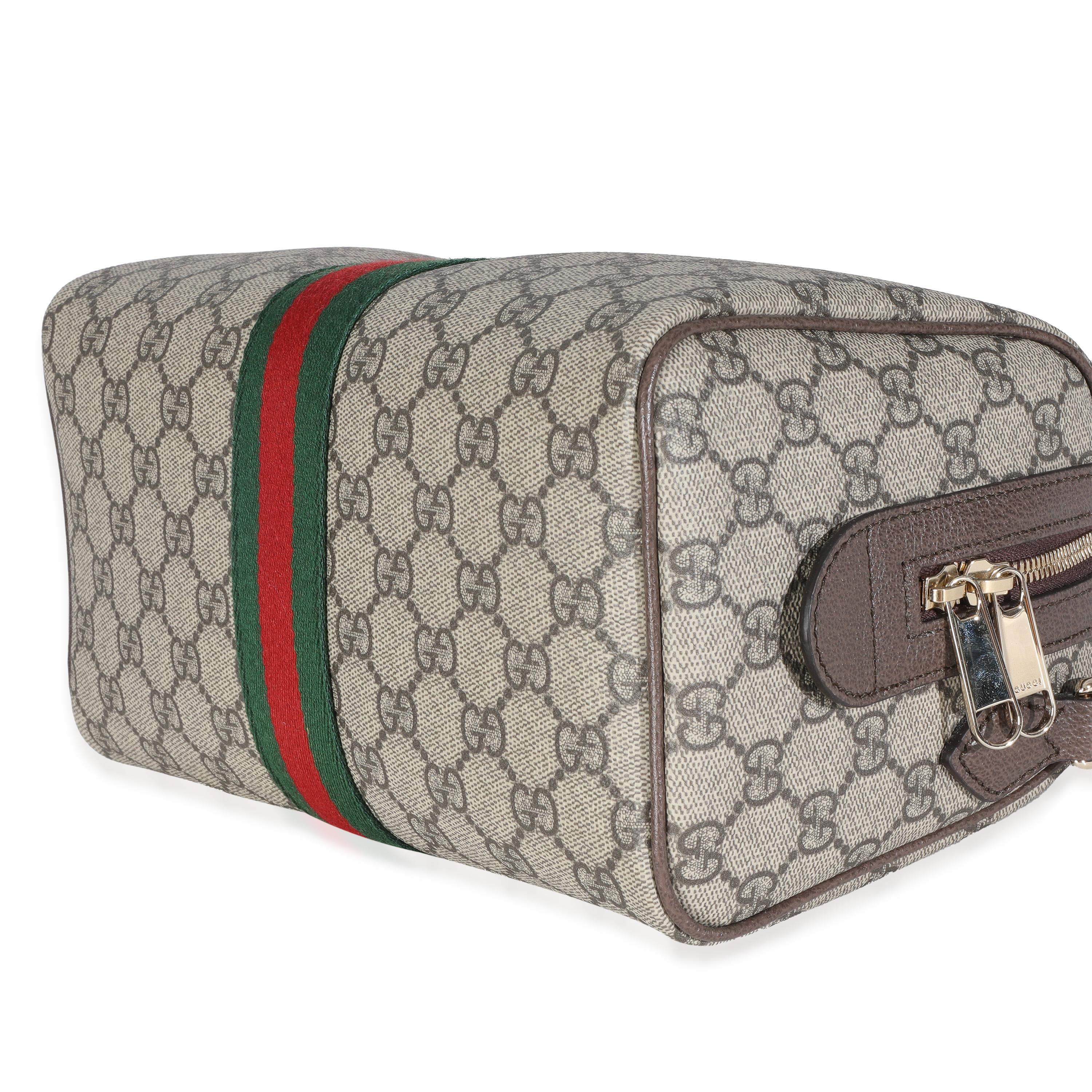 Gucci Beige GG Supreme Monogram Canvas Web Small Ophidia Borsa con manico superiore 3