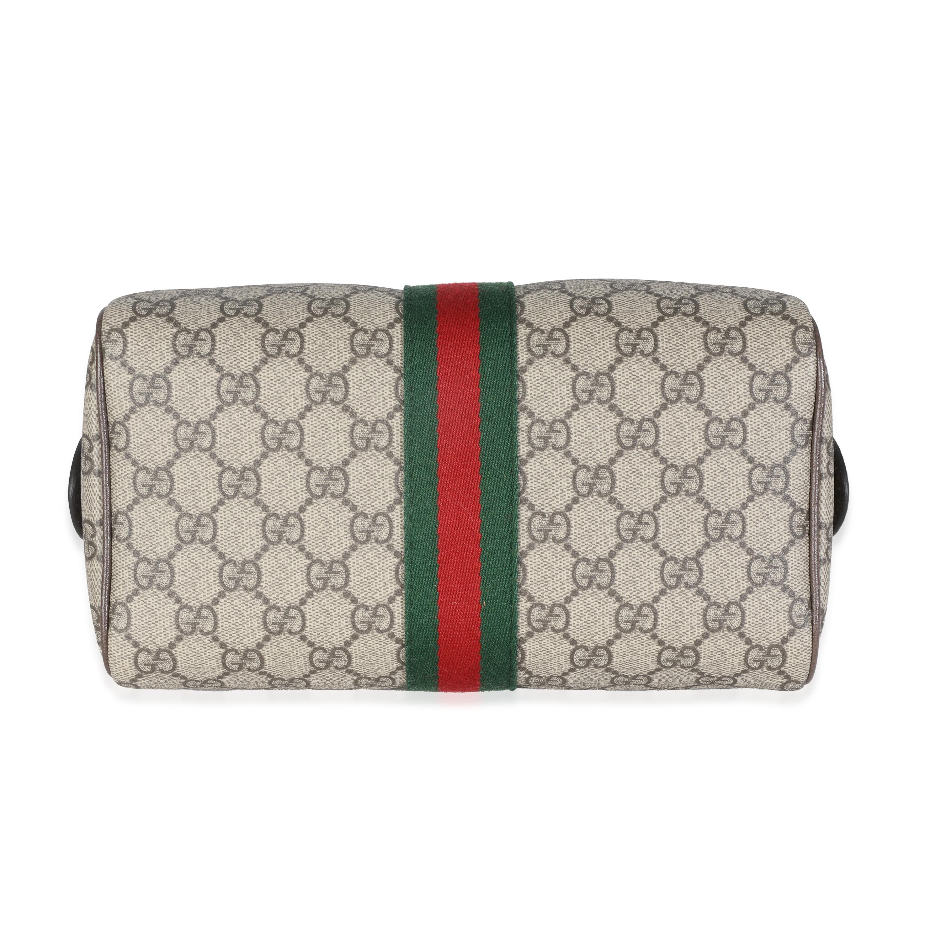 Gucci Beige GG Supreme Monogram Canvas Web Small Ophidia Borsa con manico superiore 4