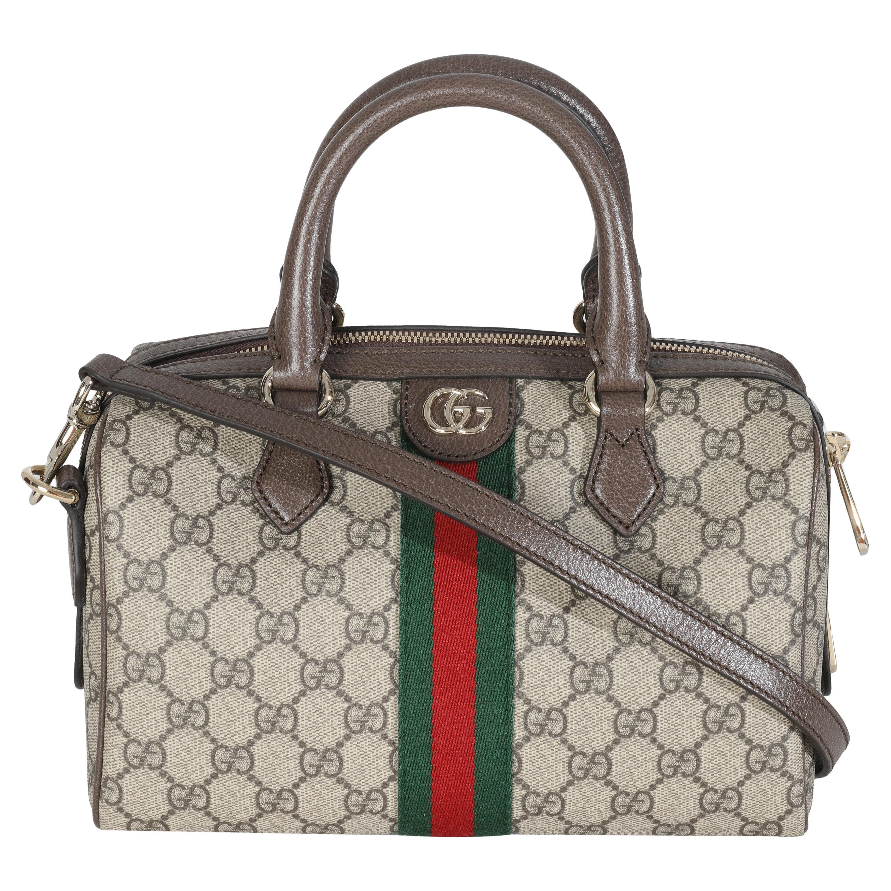 Gucci Beige GG Supreme Monogram Canvas Web Small Ophidia Borsa con manico superiore
