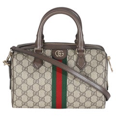 Gucci Beige GG Supreme Monogram Canvas Web Small Ophidia Borsa con manico superiore