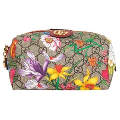  GUCCI beige GG SUPREME OPHIDIA FLORA SMALL Cosmetic Vanity Bag