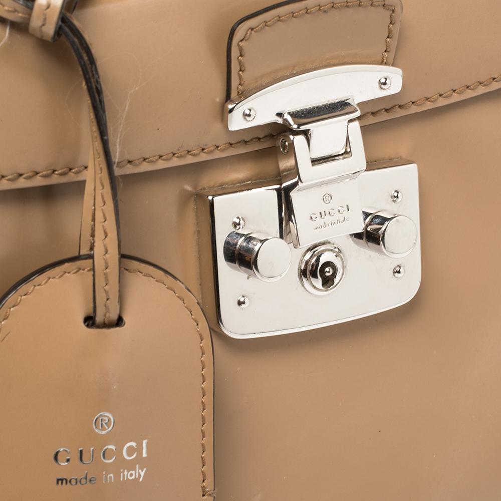 Women's Gucci Beige Glazed Leather Mini Lady Lock Top Handle Bag