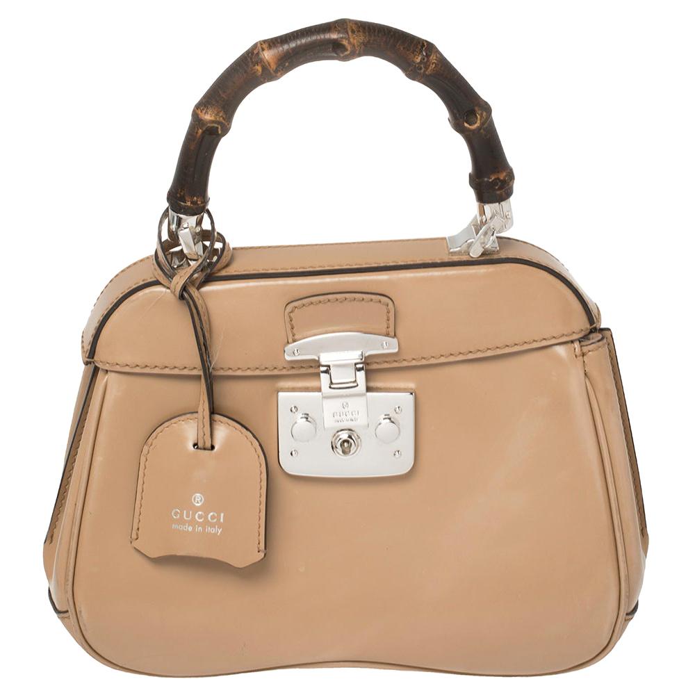Gucci Beige Glazed Leather Mini Lady Lock Top Handle Bag