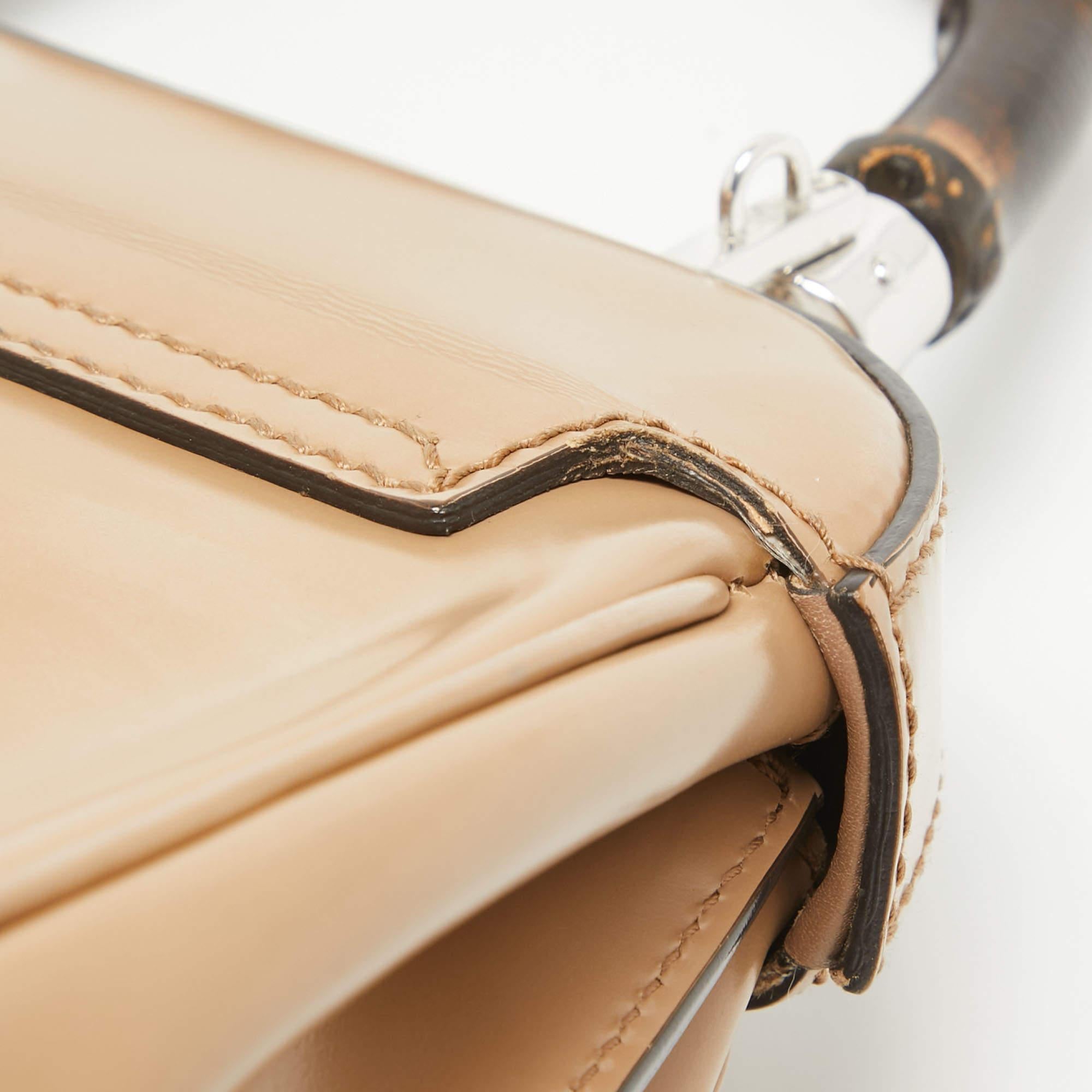 Gucci Beige Glossy Leather Mini Lady Lock Bamboo Top Handle Bag 7