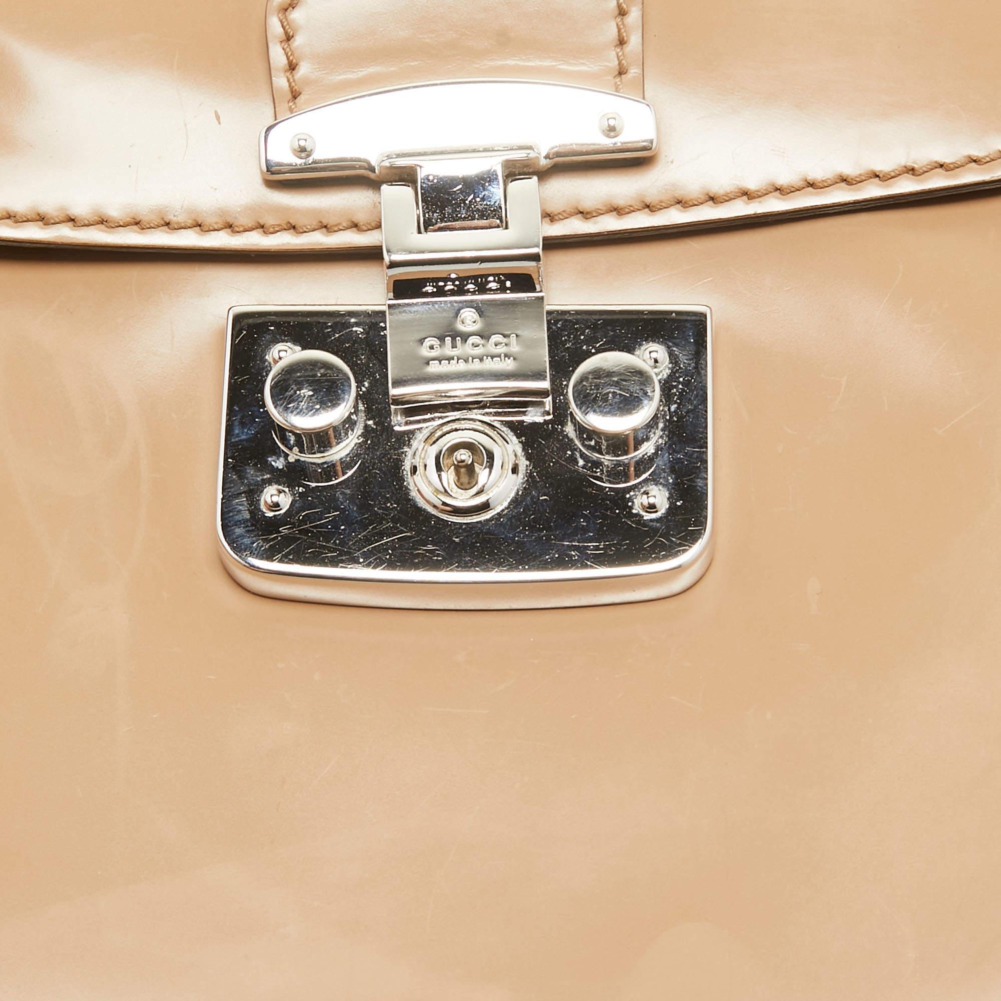 Gucci Beige Glossy Leather Mini Lady Lock Bamboo Top Handle Bag 12