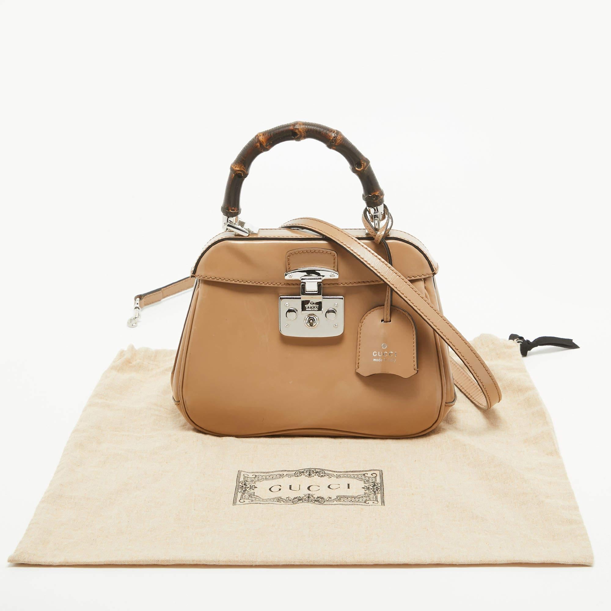 Gucci Beige Glossy Leather Mini Lady Lock Bamboo Top Handle Bag 14