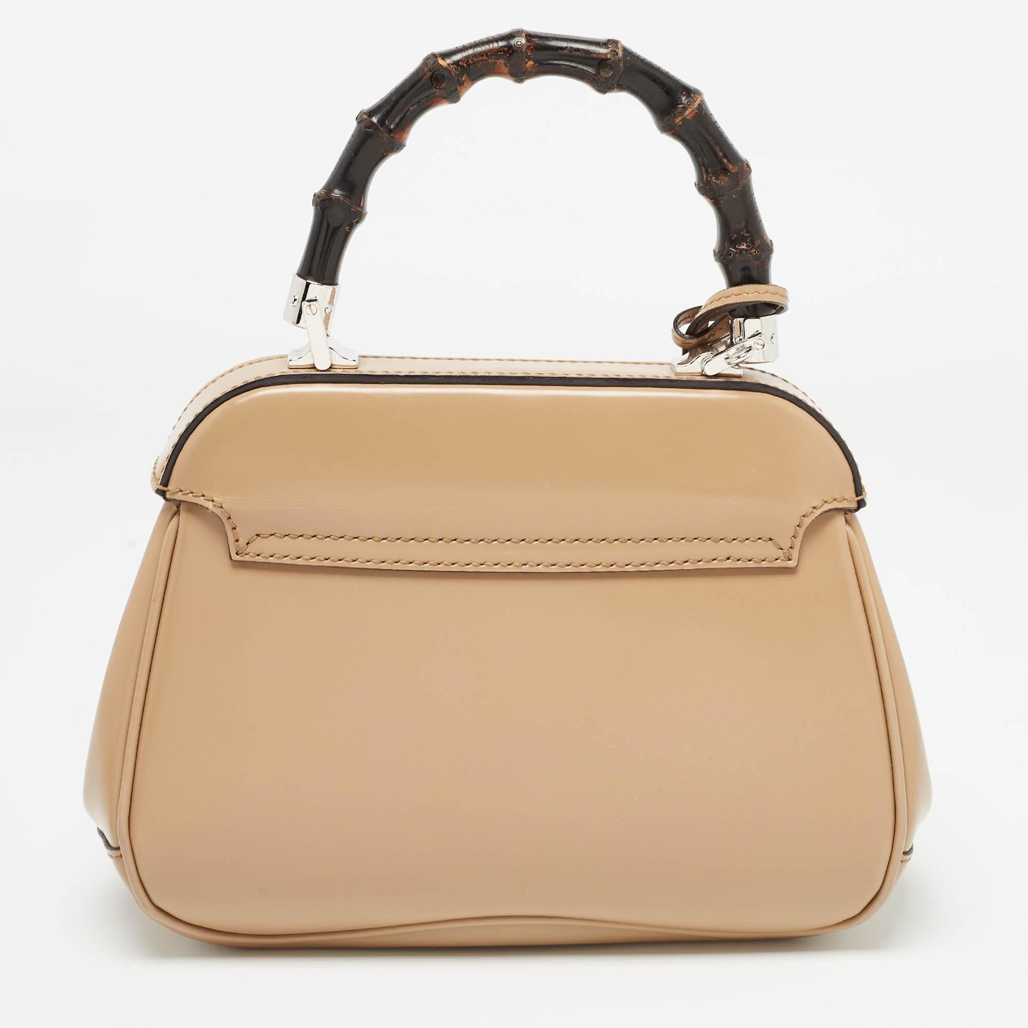 Women's Gucci Beige Glossy Leather Mini Lady Lock Bamboo Top Handle Bag