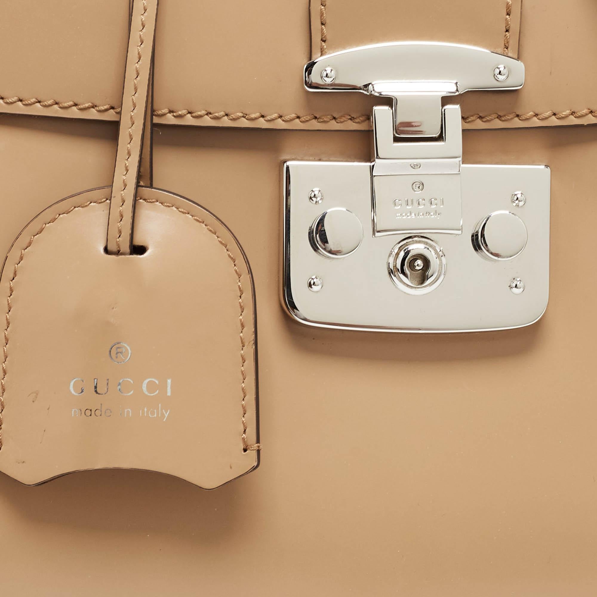 Gucci Beige Glossy Leather Mini Lady Lock Bamboo Top Handle Bag 1