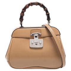 Gucci Beige Glossy Leather Mini Lady Lock Bamboo Top Handle Bag