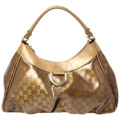 Gucci Beige/Gold Crystal Canvas Small D-Ring Hobo