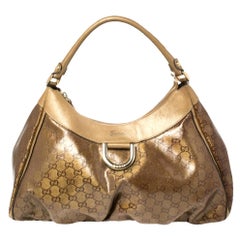 Gucci Beige/Gold Crystal Canvas Small D-Ring Hobo