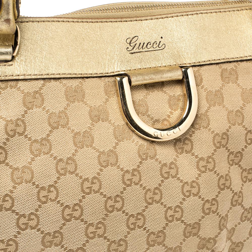 Gucci Beige/Gold GG Canvas and Leather Abbey D-Ring Satchel 3