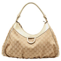 Gucci Beige/Gold GG Canvas and Leather Abbey D-Ring Shoulder Bag