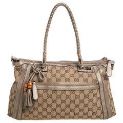Gucci Beige/Gold GG Canvas and Leather Bell Tote