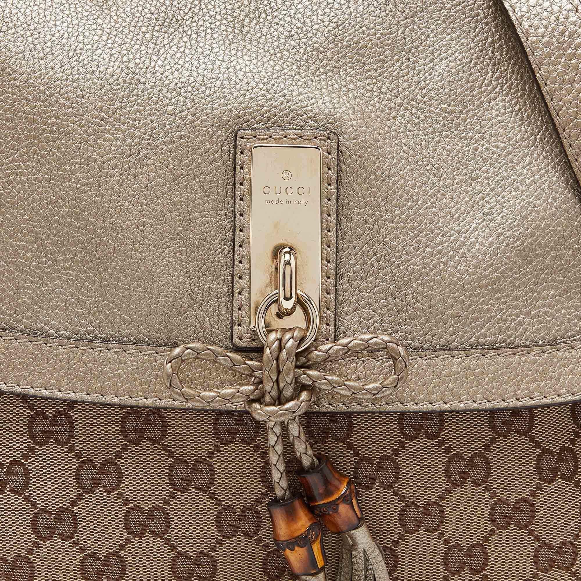 Gucci Beige/Gold GG Canvas and Leather Bella Flap Bag 1