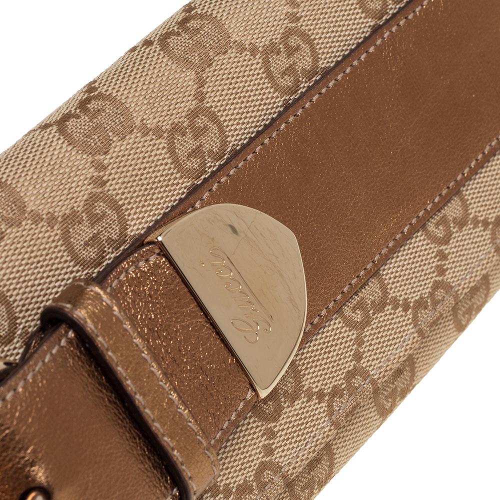 Gucci Beige/Gold GG Canvas and Leather Continental Wallet 4